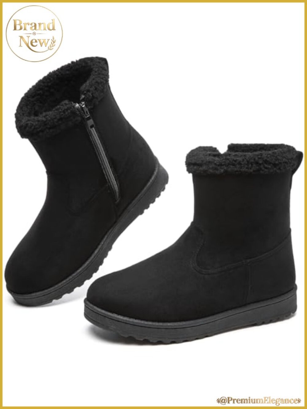 Fuzzy Fur Lined Suede Ankle Booties Zipper Winter Snow Boots